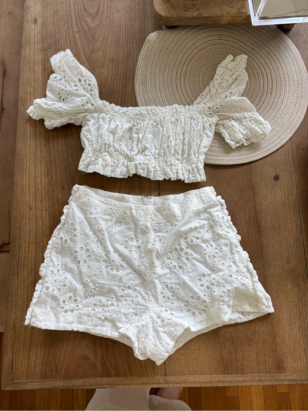 LPA White Eyelet Two-Piece Crop Top & Shorts Set